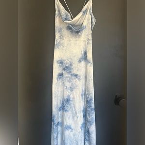 Blue/White Spring Maxi Dress with slit